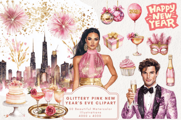 Download Glittery Pink New Year's Eve Clipart - New Collection