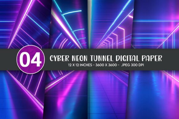 Download Cyber Neon Tunnel Digital Paper - Cyber Collection