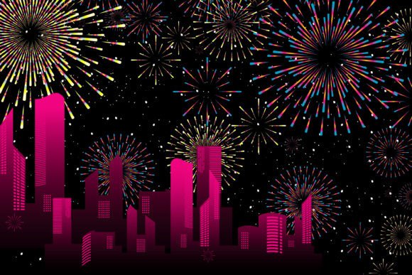 Download Fireworks on New Year's Eve in Skyline - New Collection
