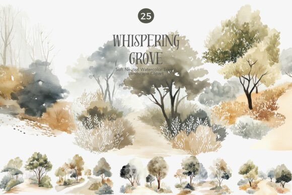 Download Neutral Watercolor Tree Clipart Bundle - Tree Collection